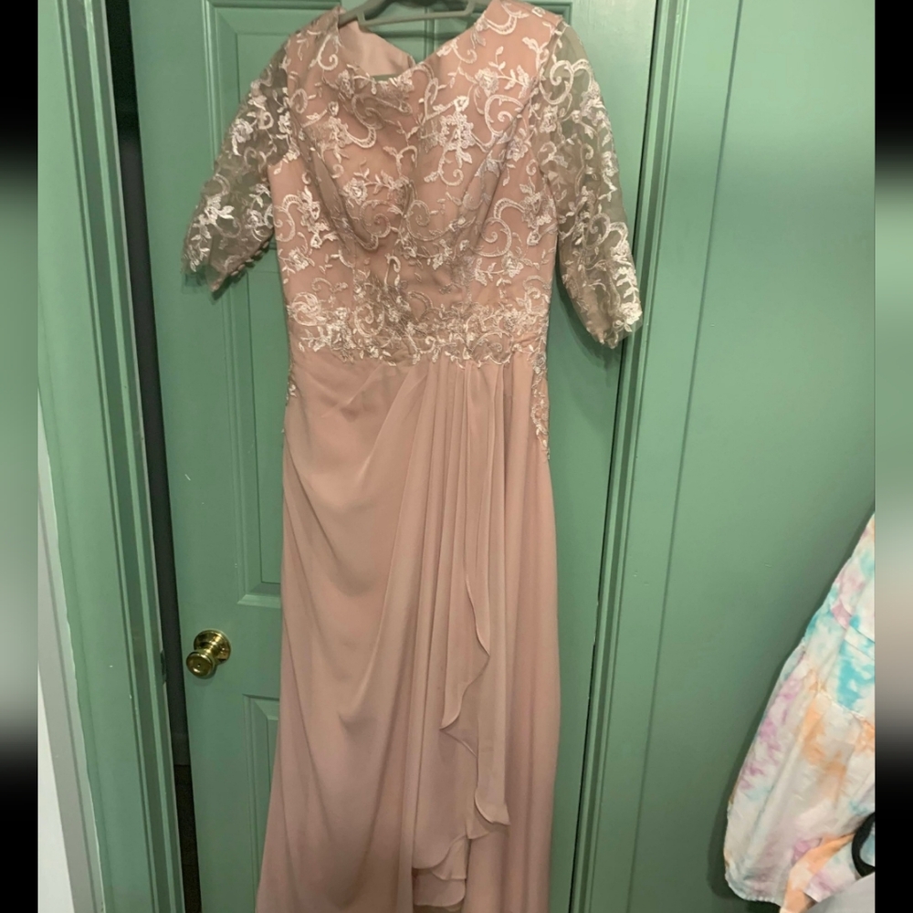 Elegant Lace Evening Gown in Blush